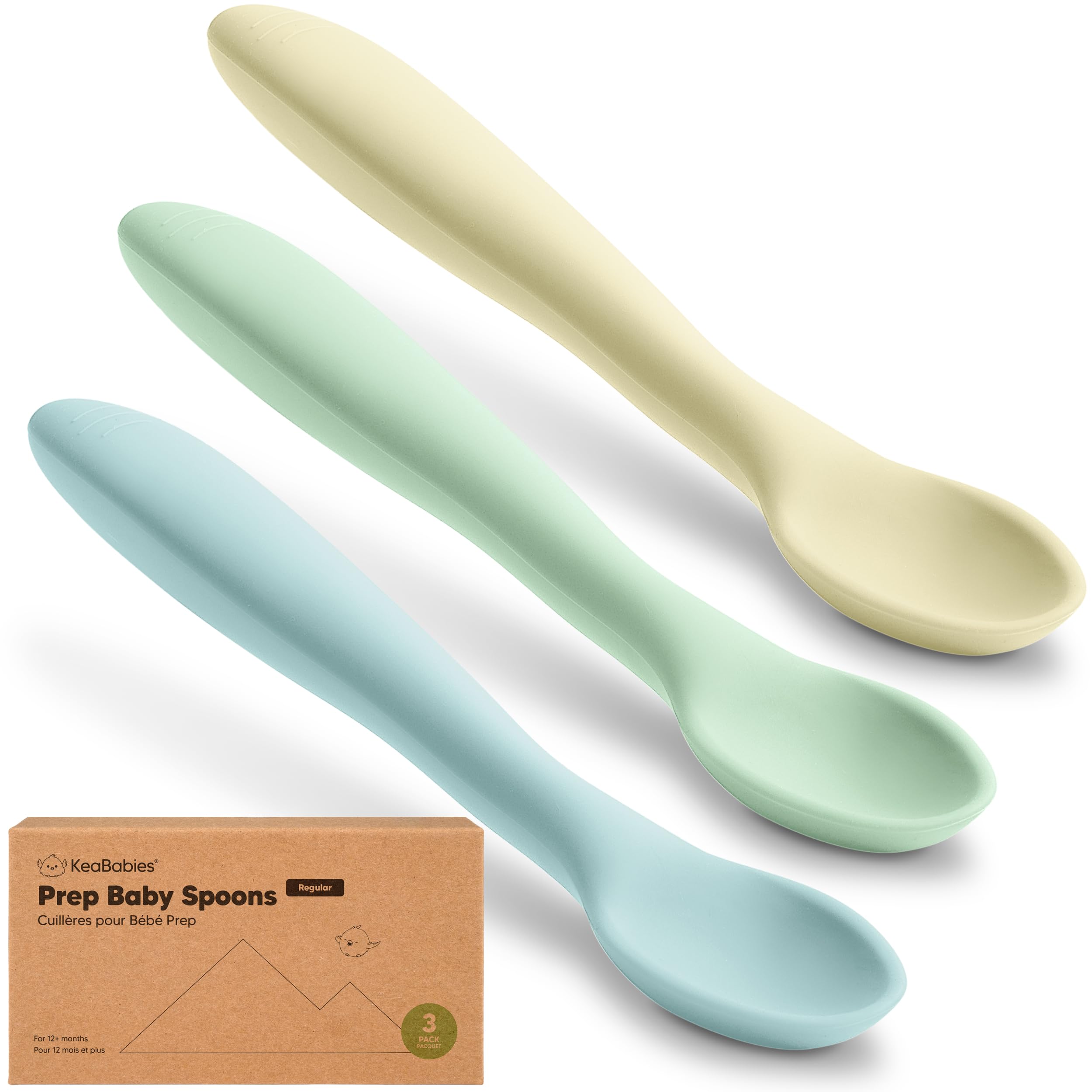 KeaBabies Silicone Baby Spoons, Self Feeding 6-12 months - 3-Pack Baby Weaning Eating Utensils,Toddler First Food Training Spoon,Infant,Kids Feeding Supplies Essential Set,Dishwasher-safe (Pastel Sky)
