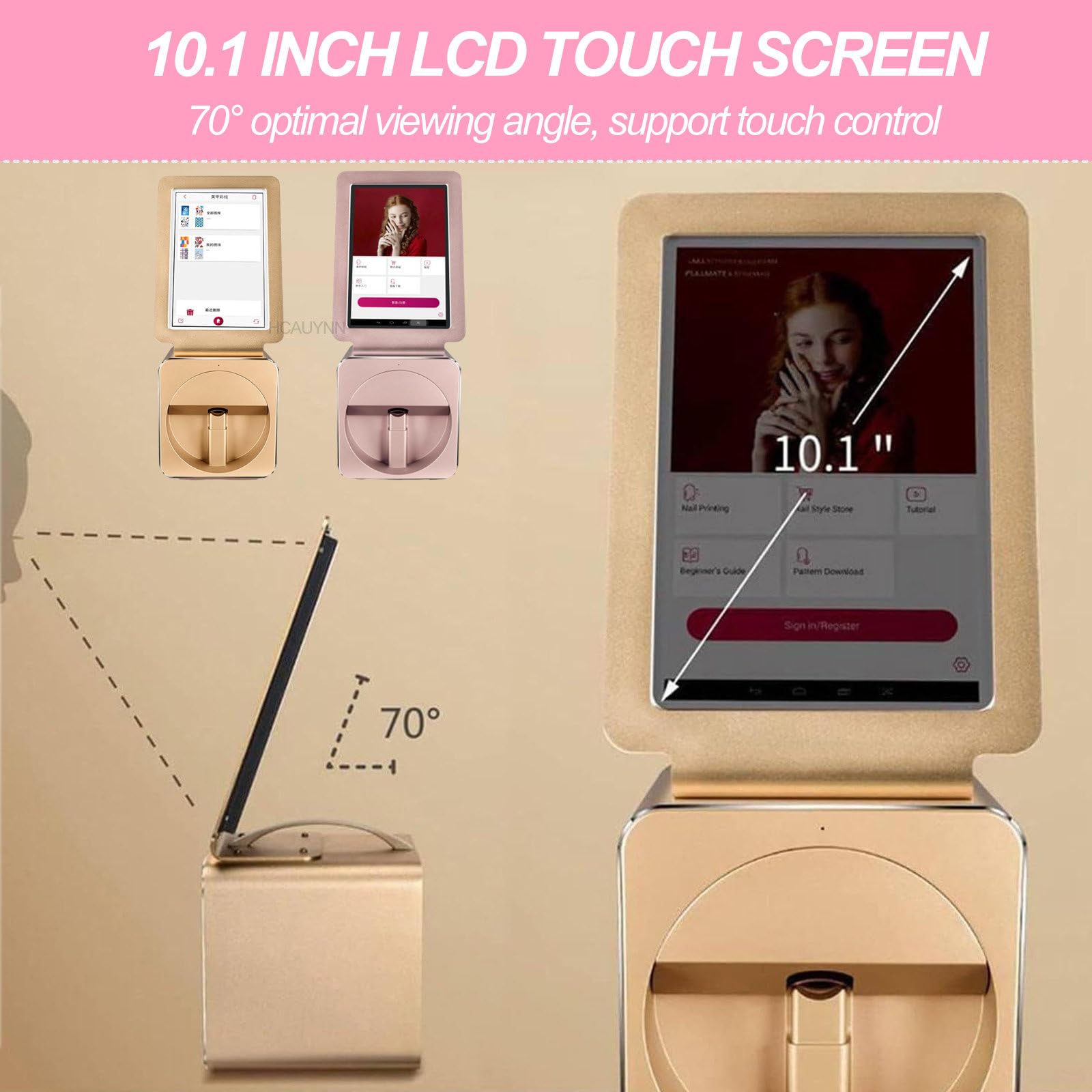 Stampante Automatica Per Nail Art Con Schermo, Con Controllo Touch Screen A Led, Supporta Connessione Wi-Fi, Per Salone Di Bellezza E Cura Personale A Casa,RoseGold
