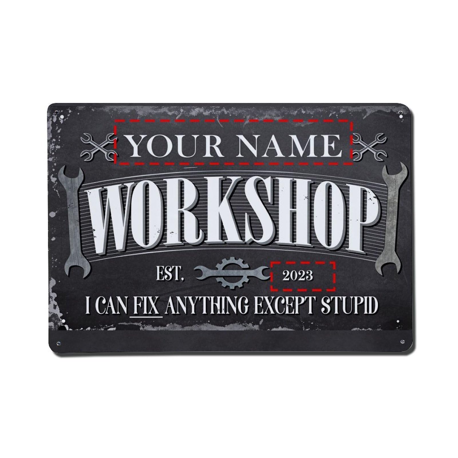 Workshop Sign With Tools And Text Tin Sign Vintage Metal Poster, Home Bar Garage Man Cave Cafe Indoor & Outdoor Wall Decoration 8x12Inches