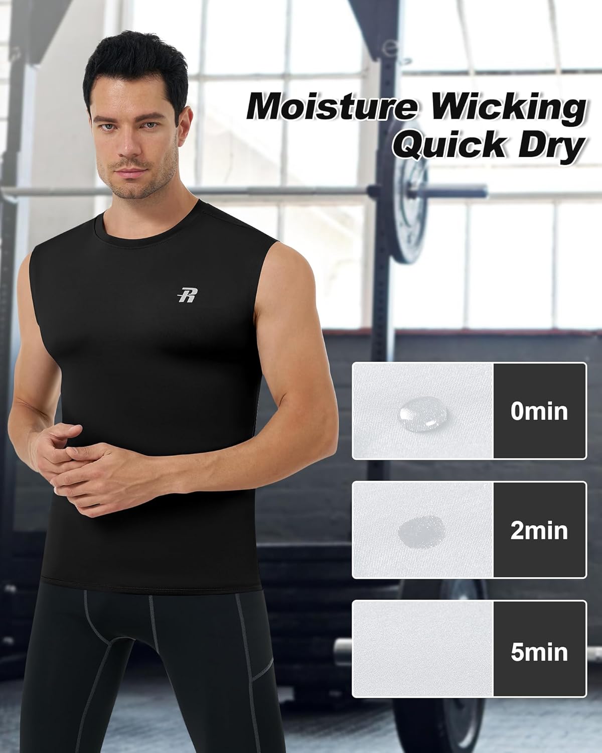 Runhit 3 Pack Men's Compression Shirts Sleeveless Workout Athletic Tank Top Sports Base Layer Undershirt for Running Gym - Image 4