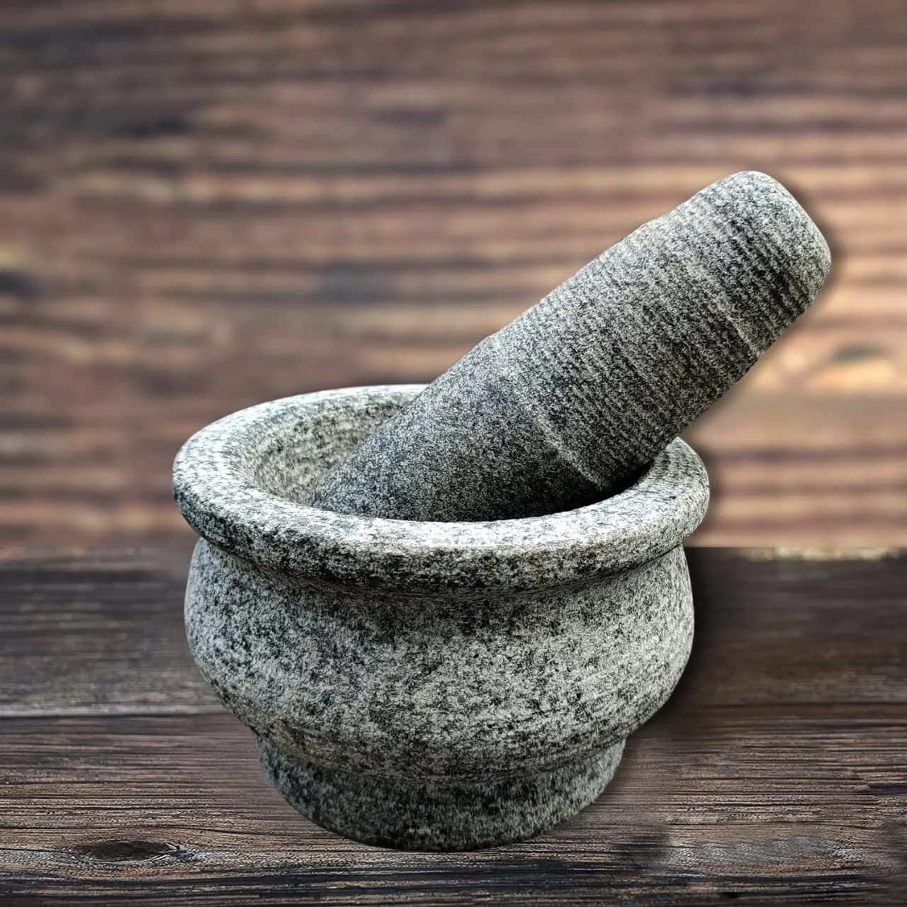 EZAHK Stone Mortar and Pestle Set for Spices, Okhli Masher, Khalbatta Stone, Natural & Traditional Grinder, Musal, Well Design for Kitchen, Home, Herbs (4.5 inch) Grey