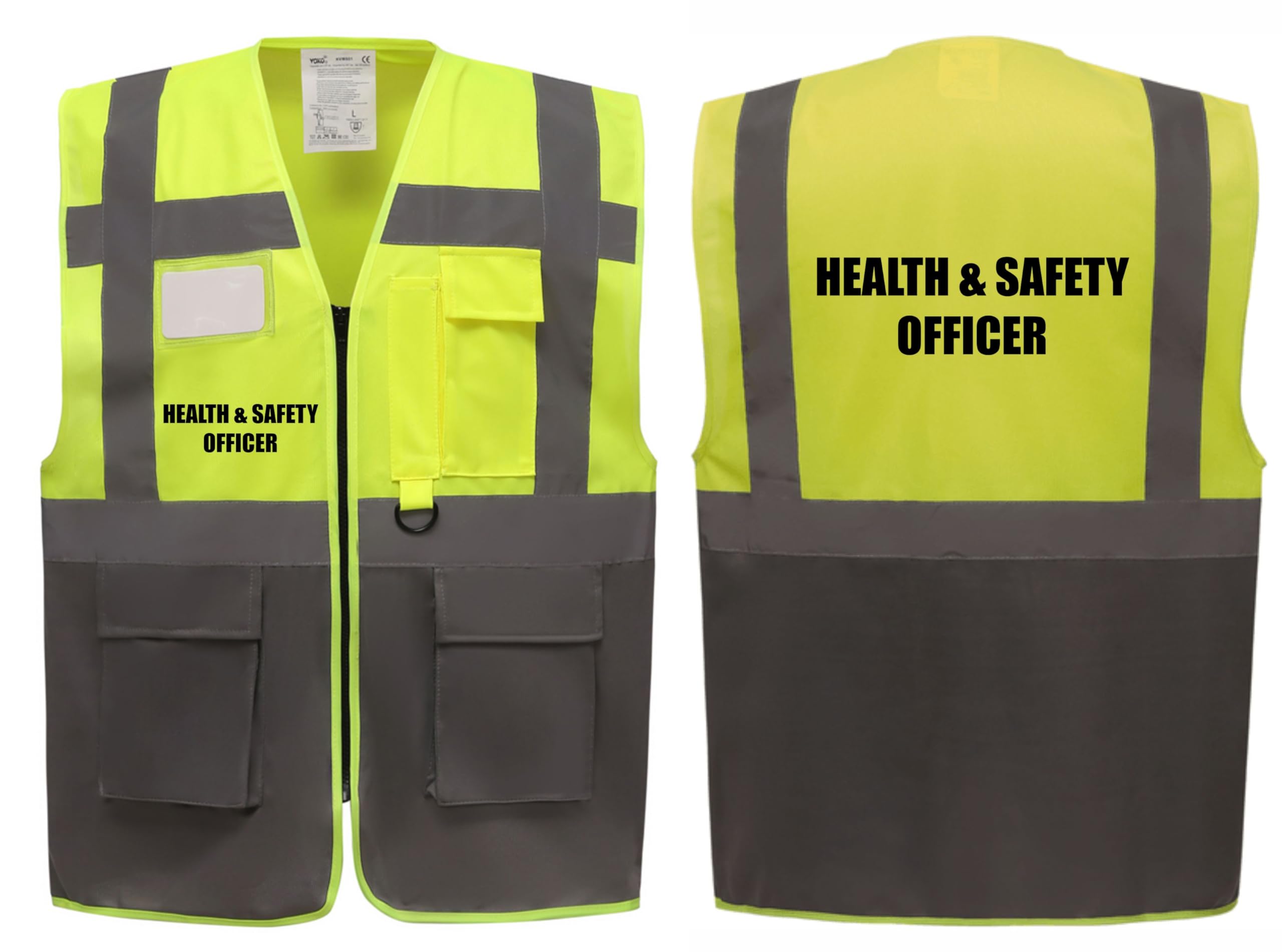 Health & Safety Officer Two Tone Zipped Hi Vis Vest High Visibility Safety Waistcoat Pockets Reflective Bands Event Staff, Event Support, 13 Colour Options Brook Hi Vis (Yellow/Grey, 2XL)