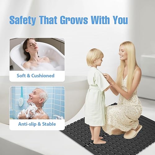 Miniatura 8 de Shower Mat Non-Slip Bath Mat for Tub and Shower Stall,200+ Suction Cups with Drain Holes, Quick Dry Machine Washable, Extra Grip for Stand Up