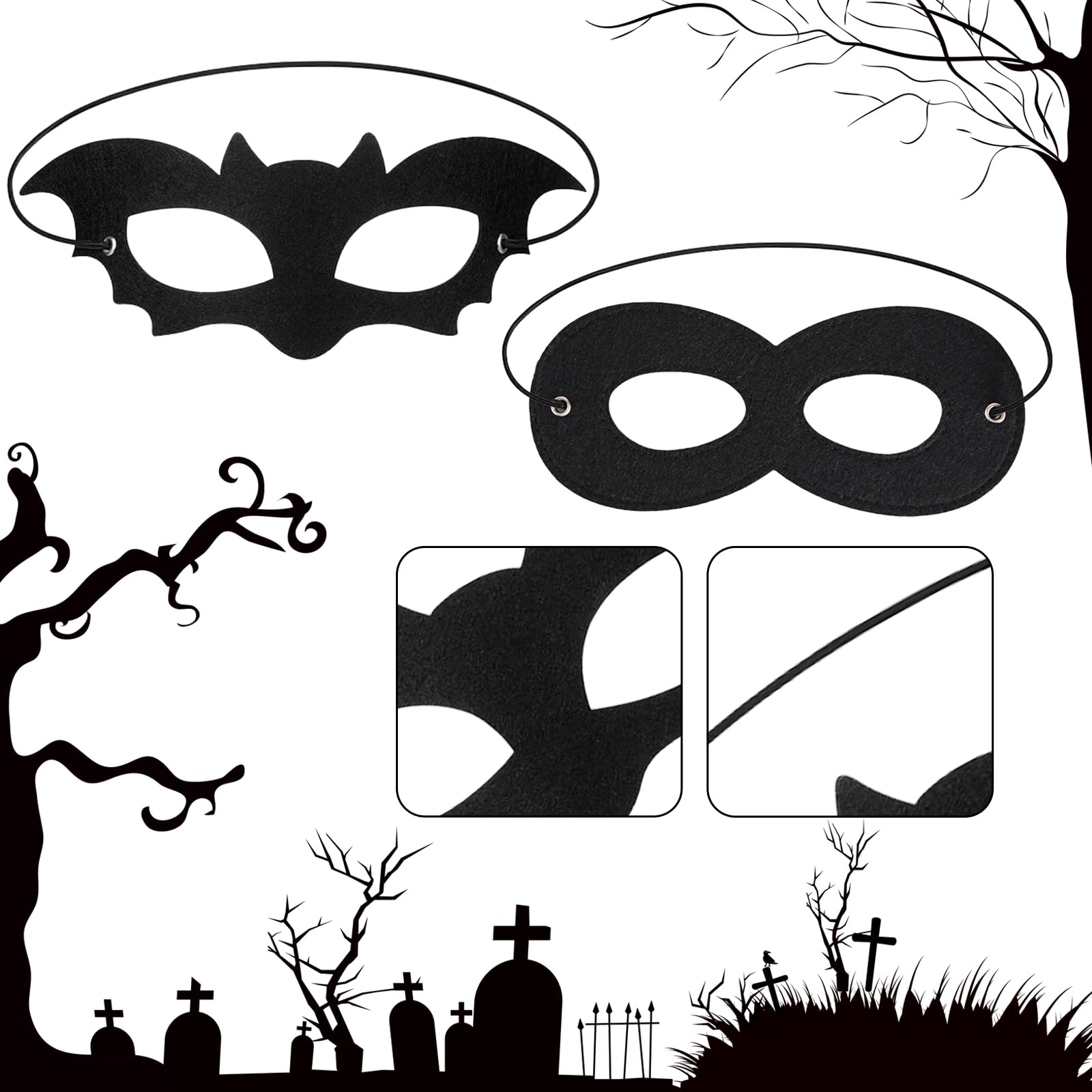 Lufdegim Pack of 2 Bat Eye Masks Vampire Mask Halloween Masquerade Black Eye Mask Vampire Bat Accessories Men Women Masquerade Carnival Party Masks - Image 3