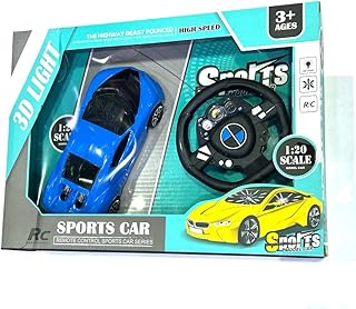 سيارة رياضية بجهاز تحكم عن بعد بمقياس 1:20، نموذج سيارة عالية السرعة بجهاز تحكم عن بعد مع وحدة تحكم في عجلة القيادة للأعمار من 3 سنوات فما فوق - أزرق
