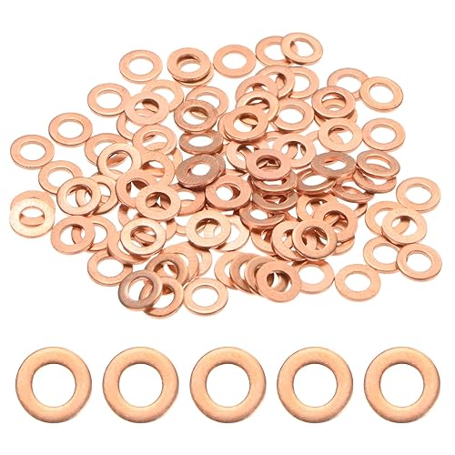 M METERXITY Paquete de 100 arandelas de cobre, arandelas métricas de sellado de cobre M4x8x1mm para pernos, tornillos, tuercas para