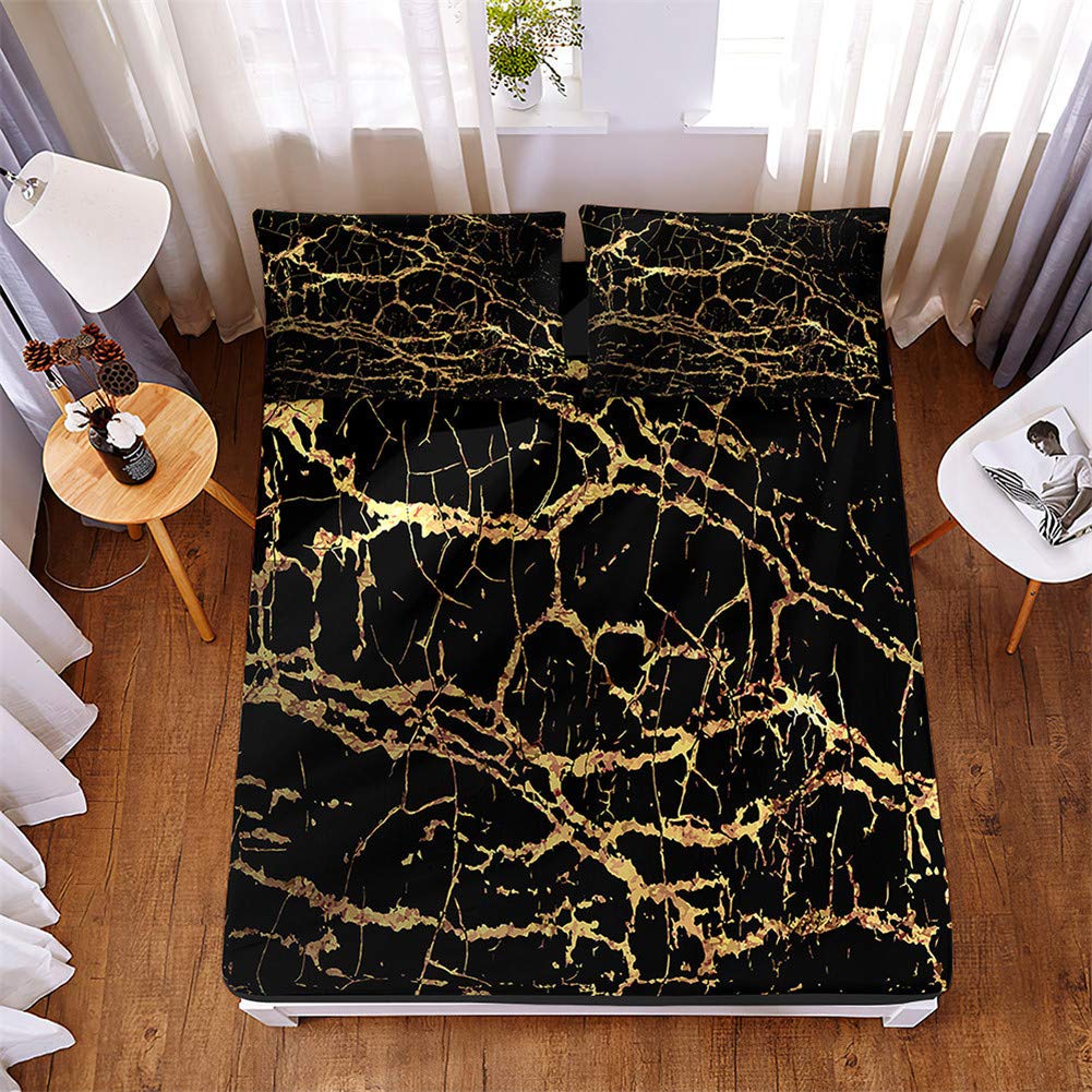 Set Lenzuola Con Angoli In Microfibra - Lenzuolo Sotto 180x200x30cm + 2 Federe - Marmorizzato Verde, Letto Matrimoniale King Size - 2