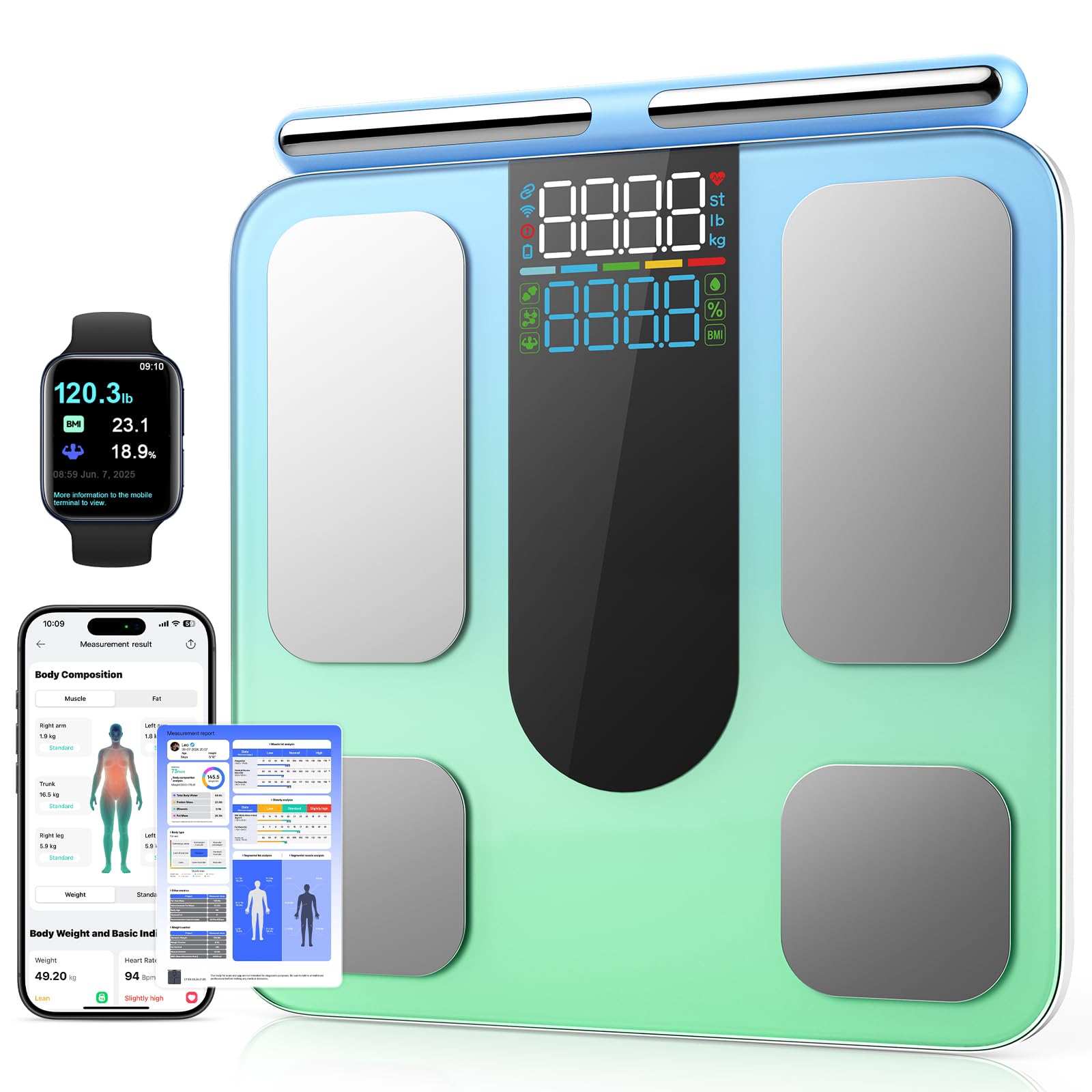 Smart Scale for Body Weight, 8-Electrode Professional Bathroom Digital Scale with BMI, Body Fat, Muscle Mass, Full Body Composition Analyzer, 50+ Metrics in App, with WiFi and Bluetooth