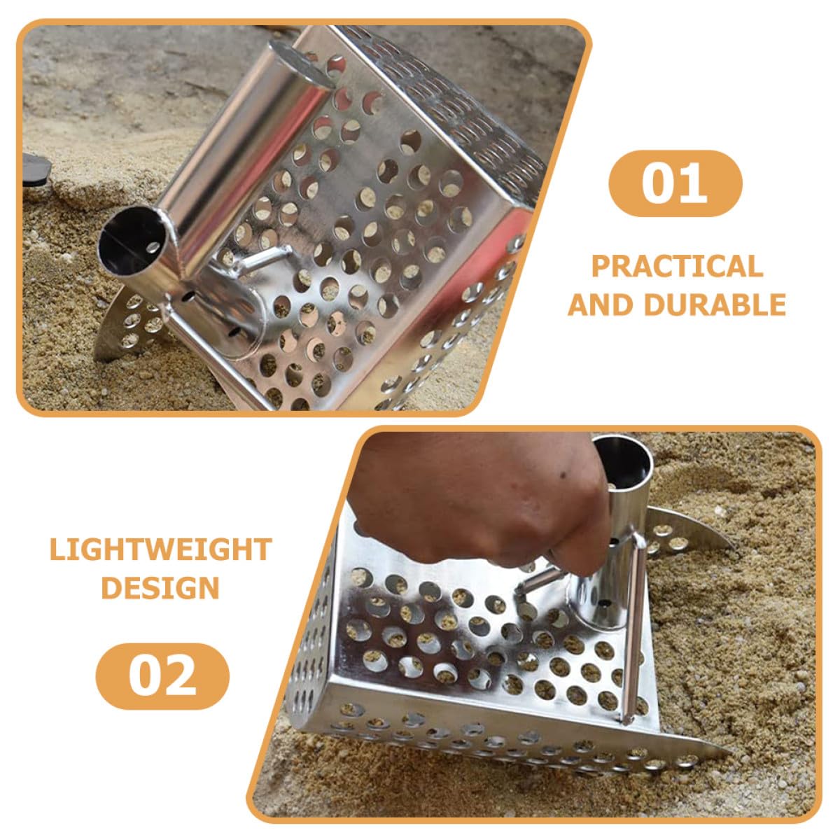Setaccio per Rilevamento Metalli Paletta Ergonomica in Acciaio Inox per attività Outdoor e Ricerca Tesori in Spiaggia e Fiumi