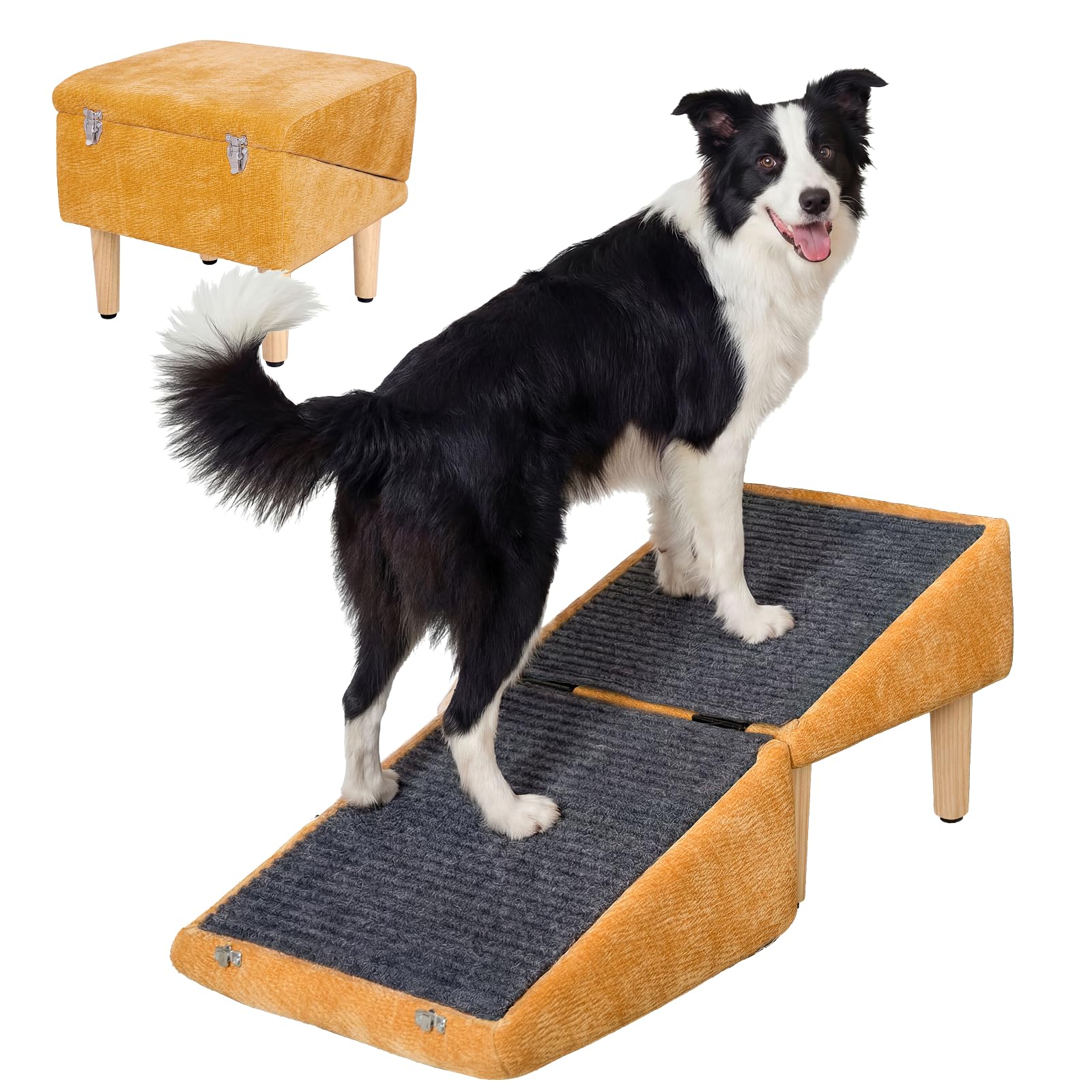 3-in-1 Dog Ramp 18.9"×17.7"×18.9" with Storage – Pet Stairs for Senior & Injured Dogs & Cats, Hidden Storage Footstool, Ottoman Anti-Slip, Supports