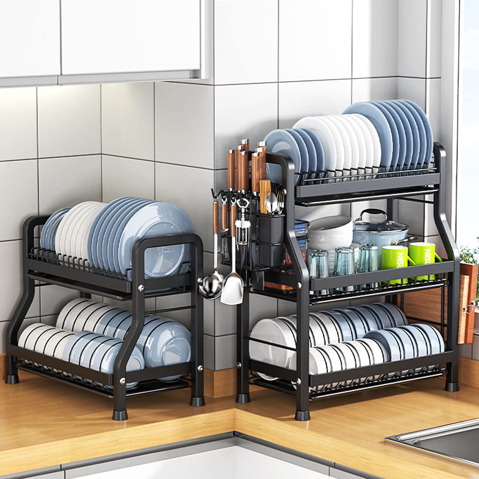 Abtropfgestell, Spülbecken-Nizer mit Besteckhalter, einfach zu bedienen, ideal für Geschirr und Zuhause