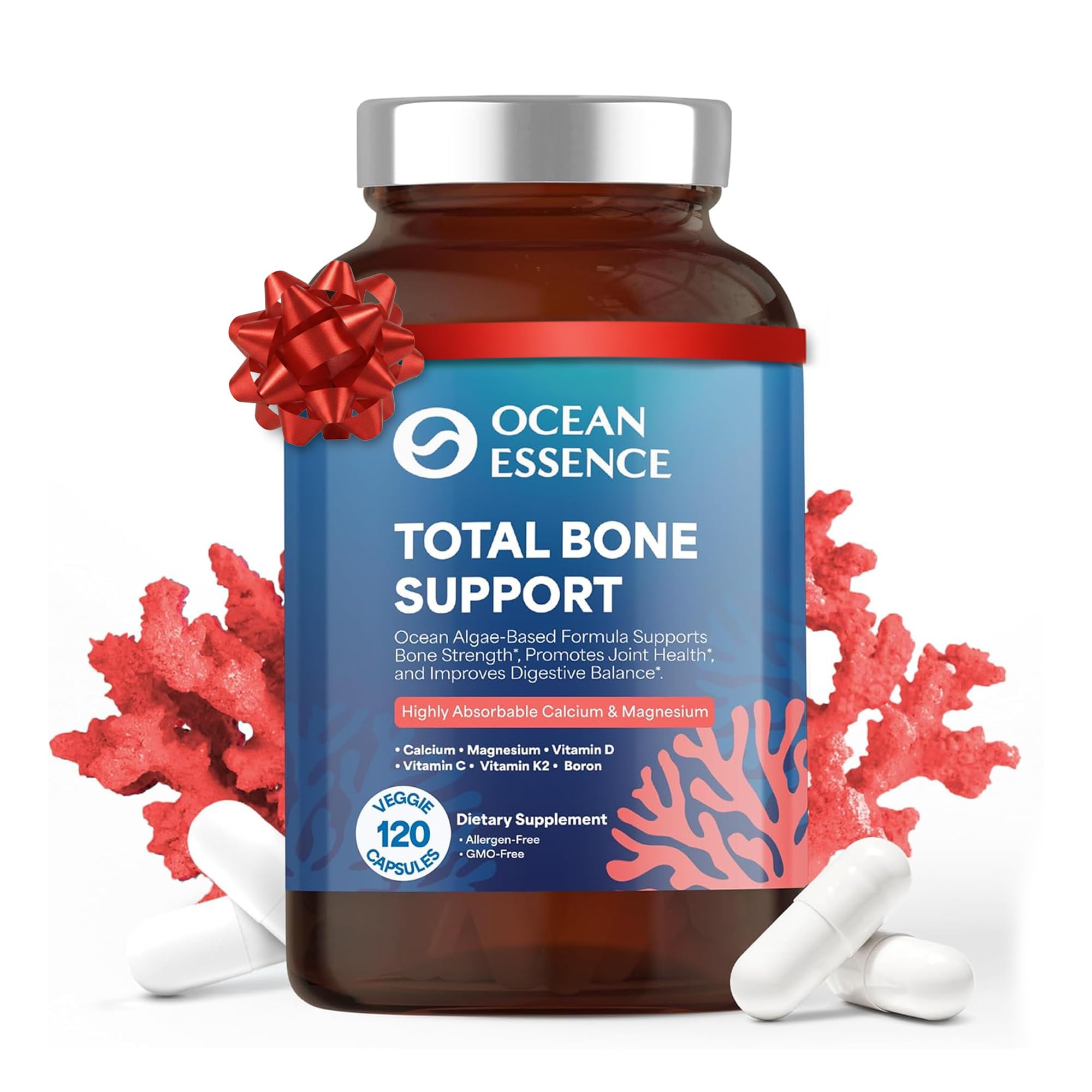 Total Bone Support - Plant-Based Algae Calcium Supplement for Supporting Bone Density & Strength - for Men & Women 35+ - 120 Natural Calcium Capsules - Vitamins for Optimal Health