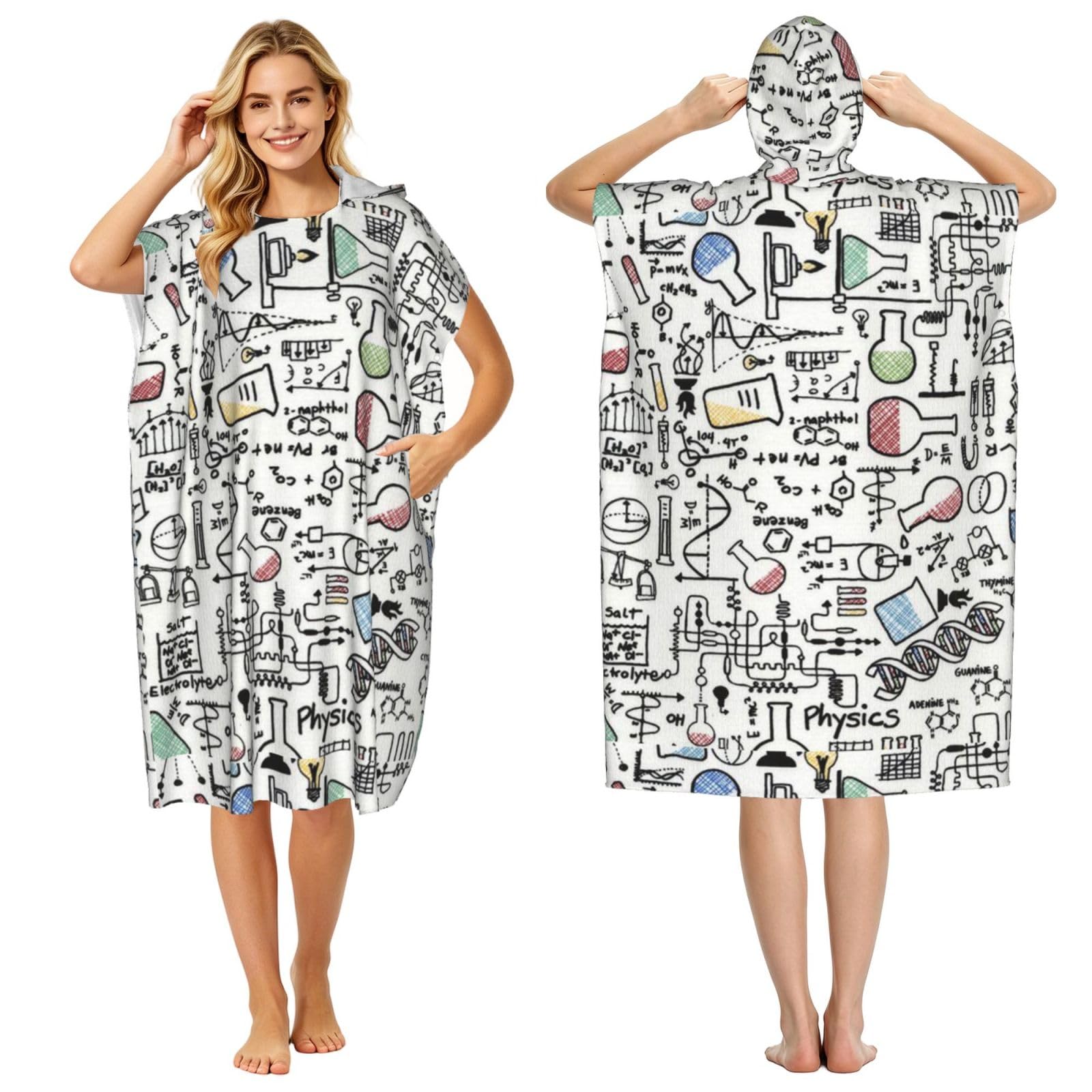 Poadnly Chemistry Experiments Science Science Experiments, Adult Hooded Beach Towel 90 x 110 cm,Changing Bath Robe, Surf Poncho Towel For Women Men