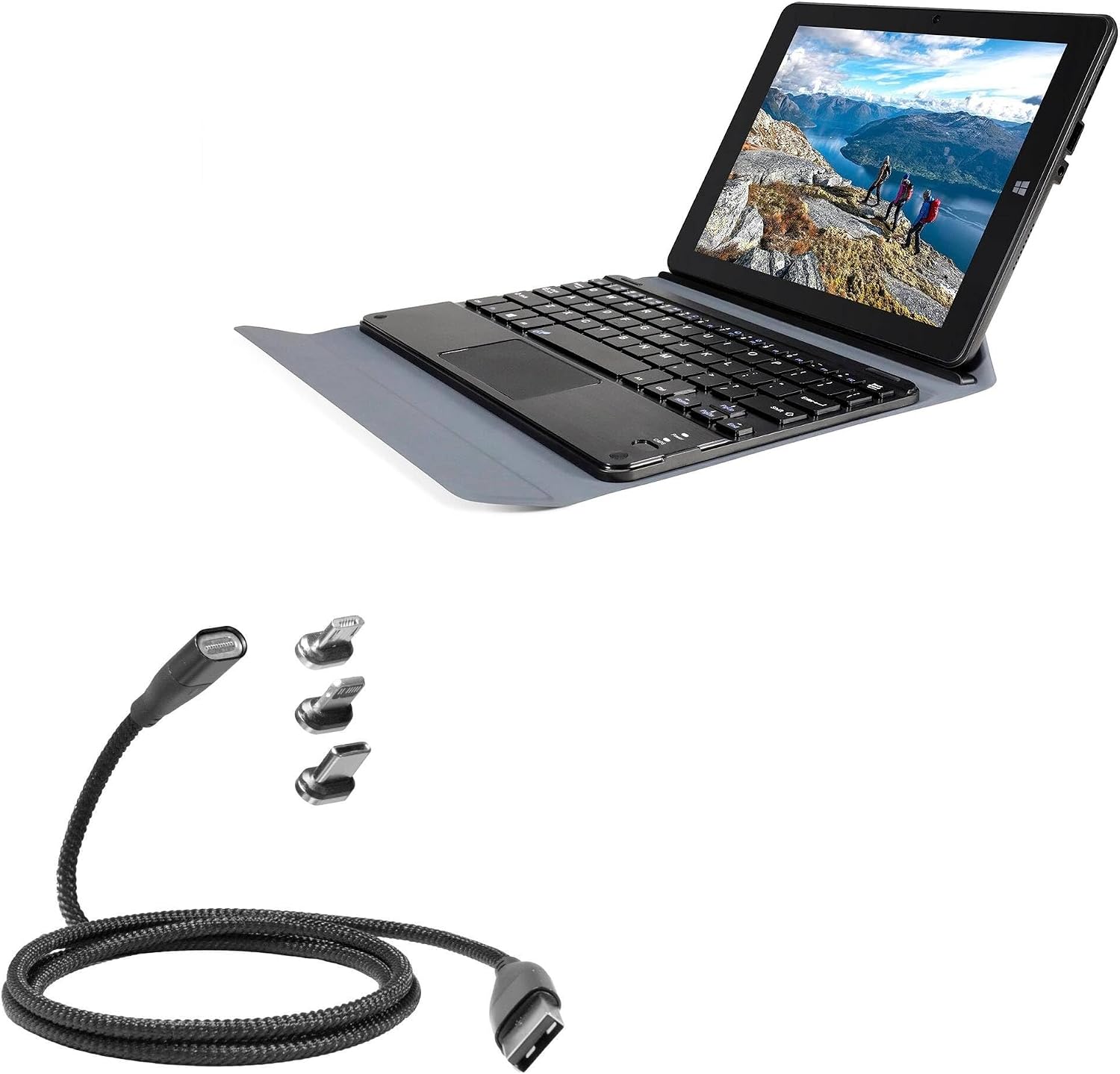 BoxWave Cable Compatible with Tibuta Windows 11 Tablet W100 (8.9 in) - MagnetoSnap PD AllCharge Cable (100W), Magnet Charging Braided USB Type-C Micro - Jet Black