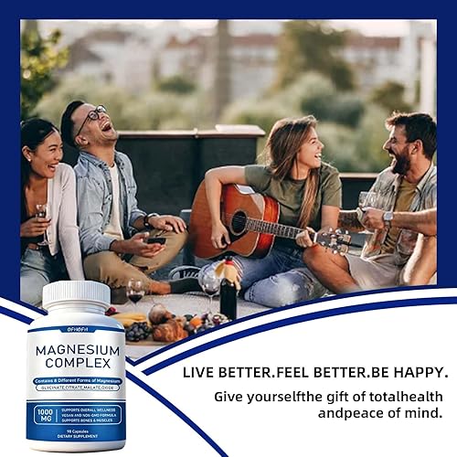 Miniatura 5 de Suplemento de complejo de magnesio 8 elementales de 1000 mg – Glicinato de magnesio, citrato, malato, óxido Fácil absorción para huesos, músculos