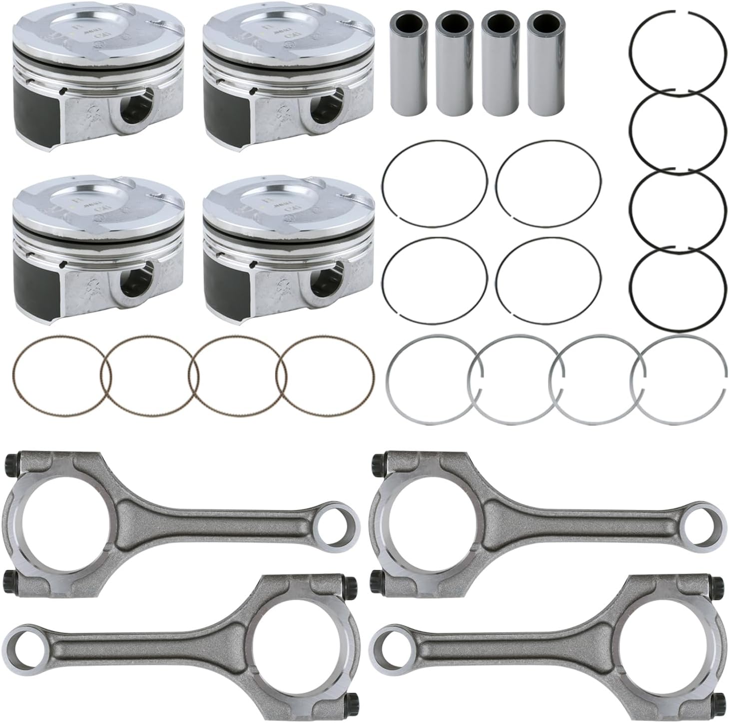 MUCO 4PCS Connecting Rods Pistons Kits 23041-2B610 for H-yundai Kia Accent Rio SOUL 1.6L DOHC 2010-2012 2013 2014 2015 2016-18 Connecting Rod Piston Kit G4FD Engine 23041-2B600