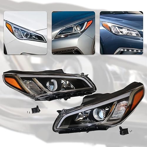 Miniatura 2 de CNCEST Par de faros delanteros halógenos  carcasa cromada lente transparente  ajuste directo  para Hyundai Sonata 2015 2016 2017  delantero