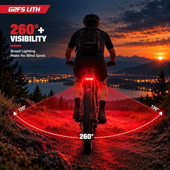 220 LM Rechargeable Bike Tail Light, IPX6 Waterproof Cycling 260 Wide Visible Safety Flashlight,Can emit a Large Light spot 5 Light Mode for Adult Kid Road Mountain Accessories for Night Ride