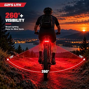 220 LM Rechargeable Bike Tail Light, IPX6 Waterproof Cycling 260 Wide Visible Safety Flashlight,Can emit a Large Light spot 5 Light Mode for Adult Kid Road Mountain Accessories for Night Ride