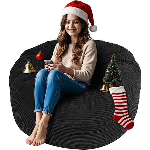 Bean Bag Chair for Adults, 3FT High-Rebound Memory Foam Bean Bag Sofa with Removable Cover, Oversized Bean Bag Couch for Gaming, Reading and Relaxation, Black