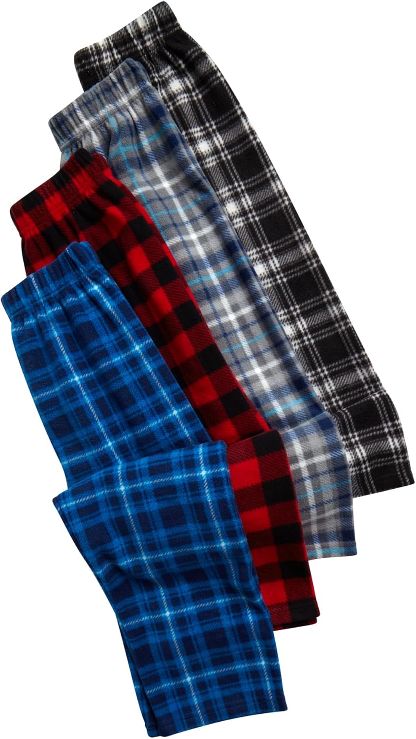 Mad Game Boys Pajama Pants - 4 Pack Boys Sleepwear Soft Micro Polar Fleece Elastic Waist Plaid Pajama Pants for Kids - Image 2