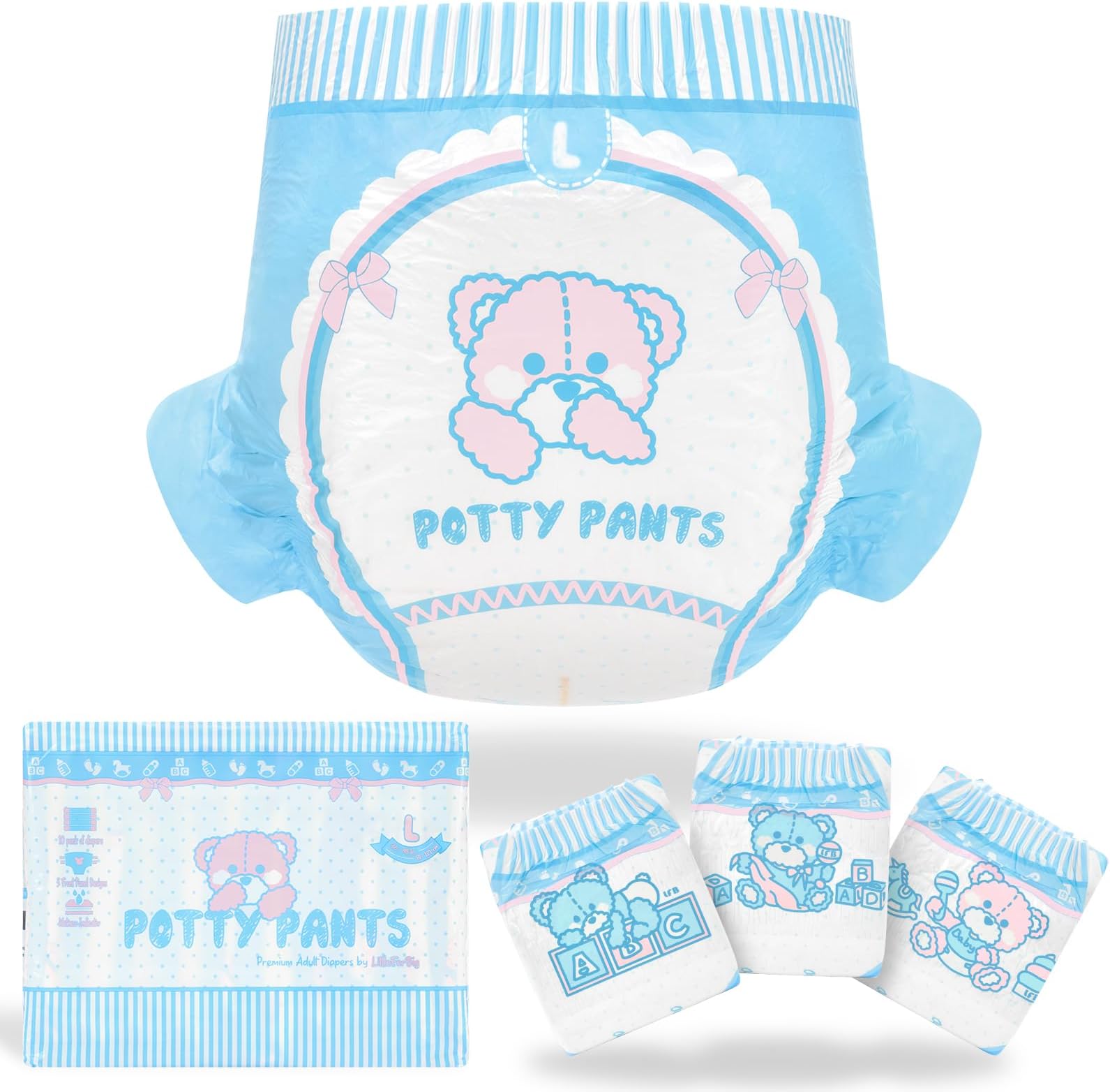 LittleForBig 5500-5800 ml Adult Printed Diaper 10 Pieces - Potty Pants (L)