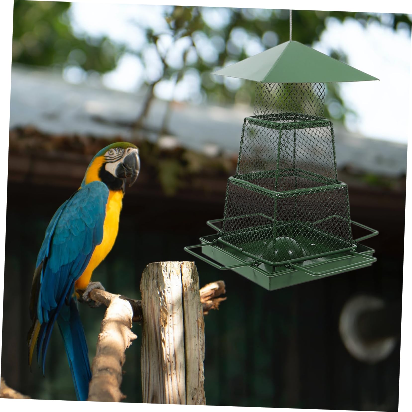 Comedero Colgante Hierro Exterior Jardin Balcon Patio Pájaros Ahorra Malla Gancho Cuadrado