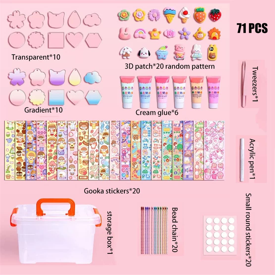 Colorido Goo Tarjeta De Juguete Lindo Goo Tarjeta DIY Set, Colorido Colgante Lindo Tarjeta Juguetes Tarjeta Pegatina Conjuntos, Llavero Hecho En Casa, con Caja De Almacenamiento (71PCS)