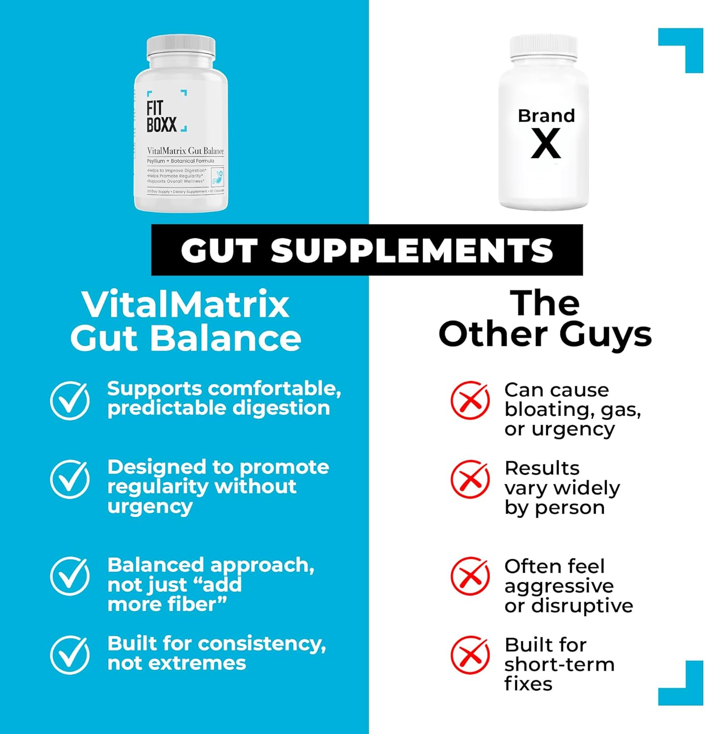 VitalMatrix Gut Balance, Psyllium & Botanical Formula - 1,080mg Psyllium Husk Per Serving, Daily Gut Support, Promote Regularity & Support Overall Wellness - 60 Capsules - Image 2