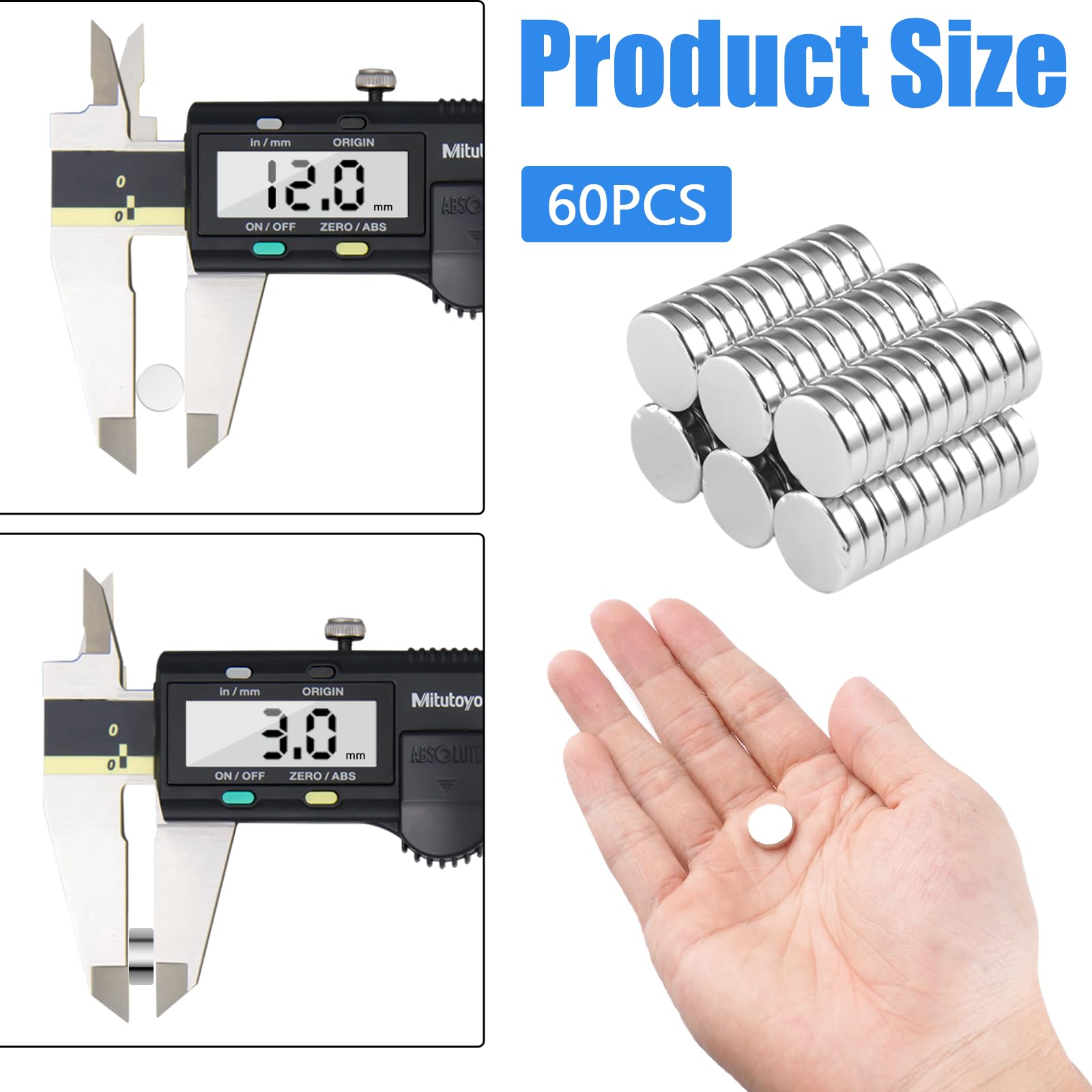 60 imanes de neodimio extrafuertes, 12 x 3 mm, redondos, pequeños imanes, ultrafuertes, mini imanes permanentes para pizarras magnéticas, frigoríficos, pizarras blancas, manualidades, cocina