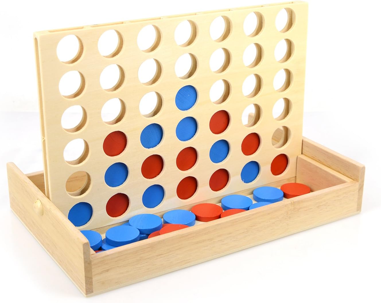 AMGlobal 4 in a Row. Four in a Row Wooden Game, Line Up 4, Classic Family Toy, Board Game For Kids and Family For Fun