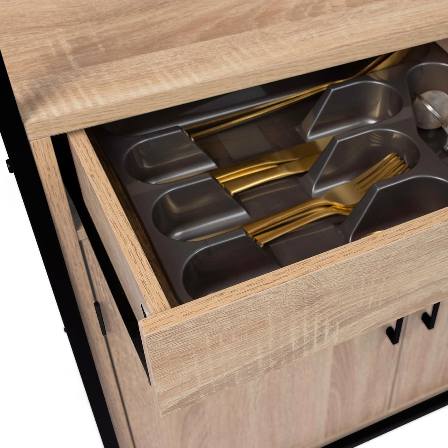 IDMarket - Aparador de cocina (80 cm) DETROIT mueble 4 puertas diseño industrial + cajón