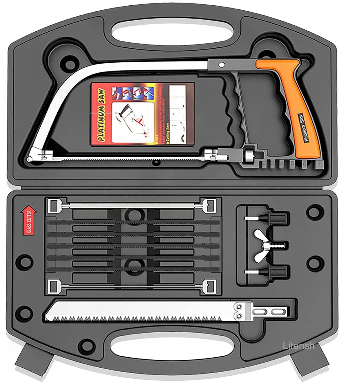 Litensh 13pcs Multi-Purpose Handsaws Set, Metal Handheld Hacksaw Tile Saw, Universal Wood Tile Saw Bow Saws Woodworking Tools for Plastic, Glass, Tile, Metal, Ceramic Black
