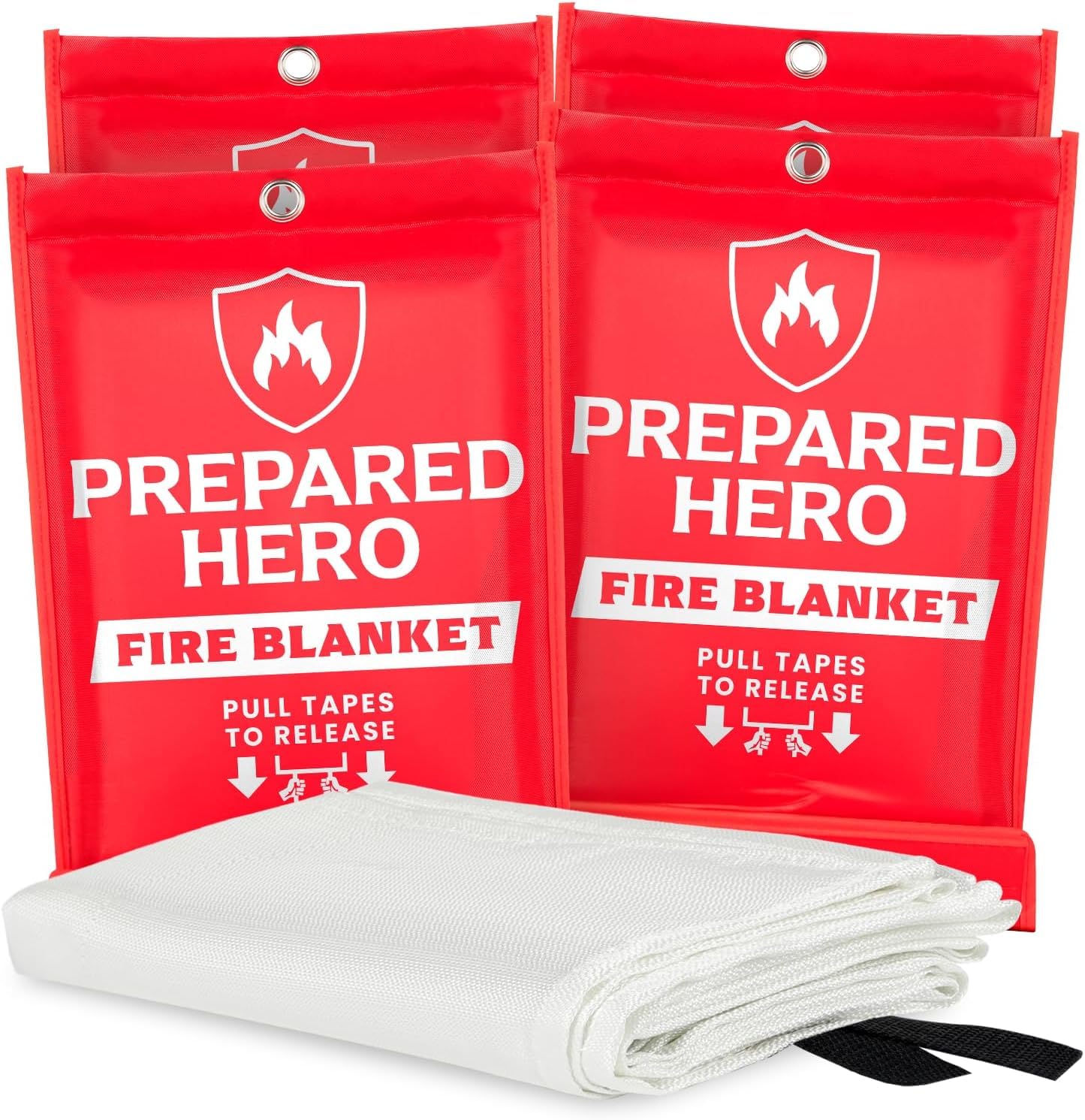 Prepared Hero Couverture Anti-feu d'urgence 4 Lots - Couverture Anti-feu pour la Cuisine, Couverture Anti-feu de 101 x 101 cm pour la Maison, Couverture Anti-feu en Fibre de Verre