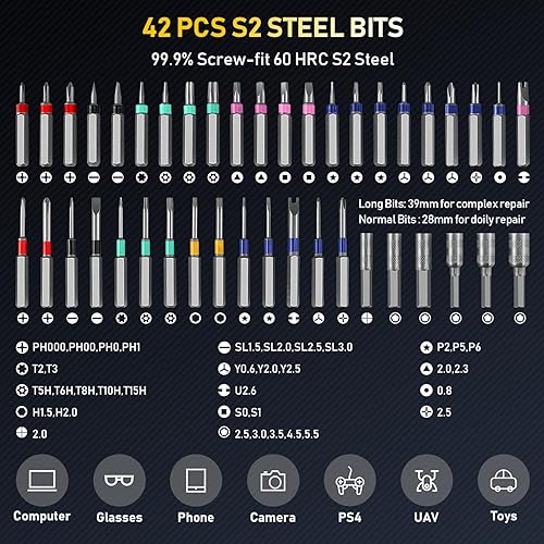 Miniatura 4 de Juego de destornilladores pequeños, destornillador eléctrico 71 en 1 inalámbrico con luz LED, 5 ajustes de torsión, MAX 0.6 Nm, 42 puntas