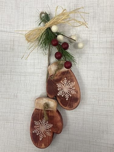 Chunky rustic wood mitten, Christmas ornament for mom, primitive wood decor for mantel, farmhouse winter decor, mitten wood cutout