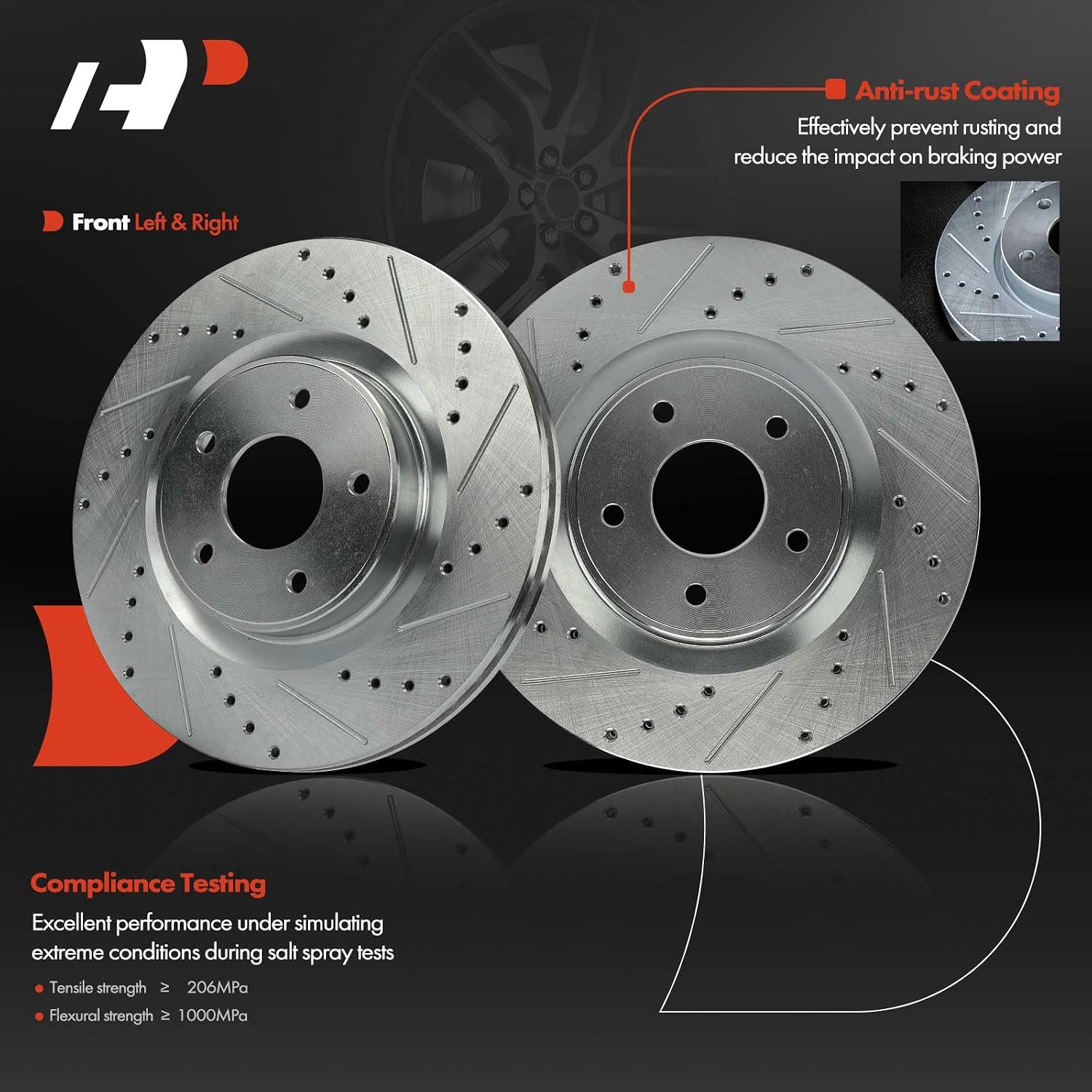 A-Premium 12.6 inch (320mm) Front Drilled and Slotted Disc Brake Rotors Compatible with Select Nissan and Infiniti Models - Murano, Pathfinder, 370Z, Z, QX60, Q50, QX50, Q60, JX35, 2-PC Set
