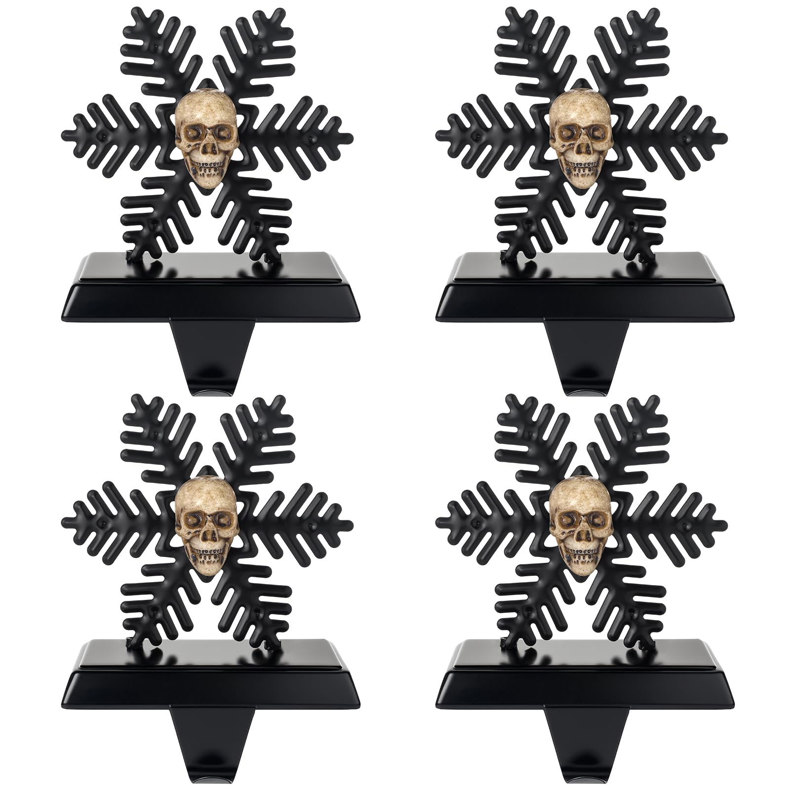 Photo 1 of Shimeyao 4 Pcs Gothic Snowflake Skull Stocking Holders Black