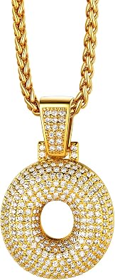 Richsteel Bubble Gold Initial Letter Pendant Necklace for Men | Full Cubic Zirconia & Copper & Stainless Steel,Hip Hop Style Monogram Jewelry,Gift for Christmas