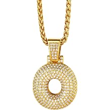 Richsteel Bubble Gold Letter Pendant Necklace Cubic Zirconia Initial Alphabet Jewelry with Wheat Chain for Men Women Hip Hop Style, Gift for Birthday
