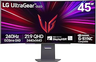 LG 45GS95QE 45-inch Ultragear OLED Curved Gaming Monitor WQHD 800R 240Hz 0.03ms DisplayHDR True Black 400 AMD FreeSync Premium Pro NVIDIA G-Sync HDMI 2.1 DisplayPort Tilt/Height/Swivel Stand Black
