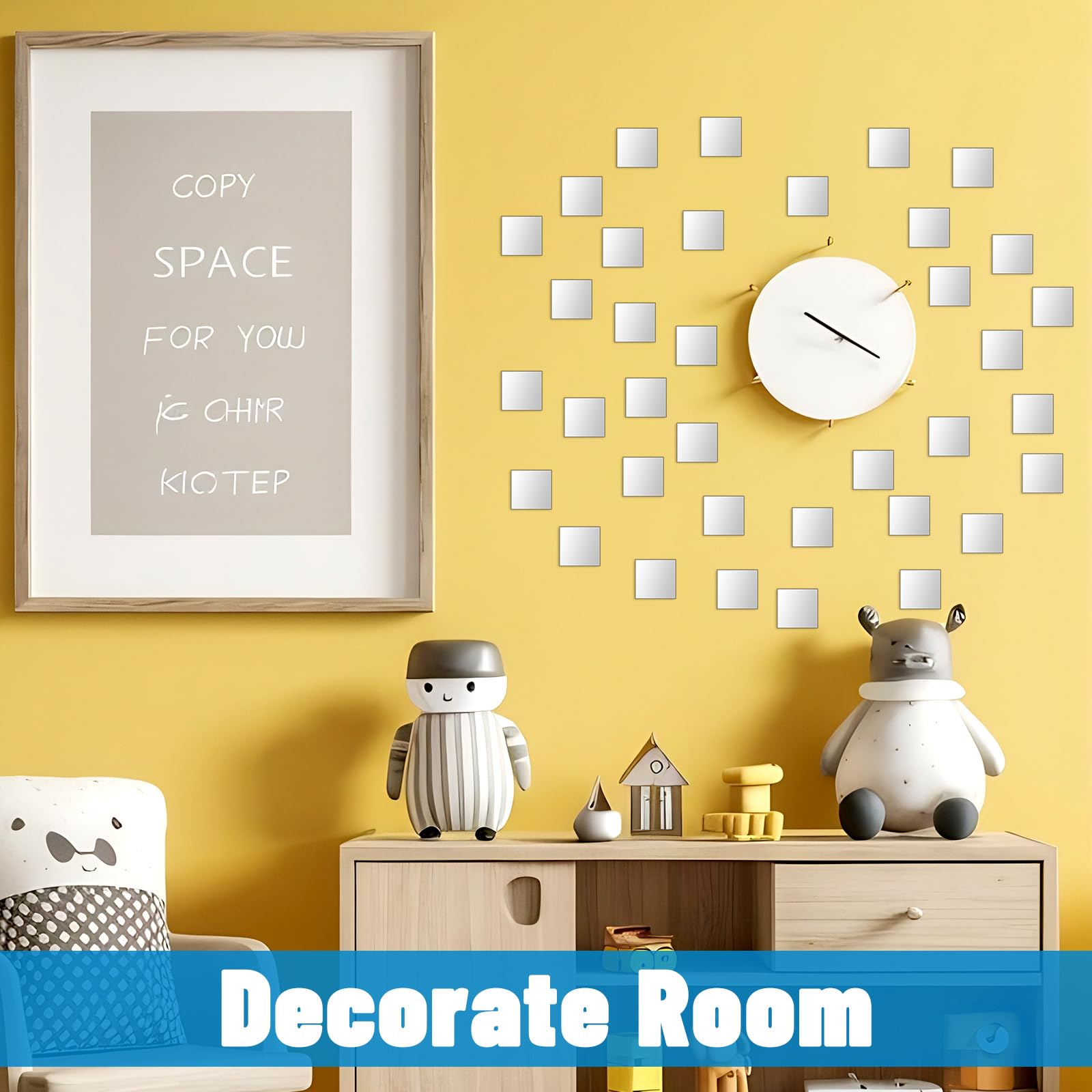 100Pcs Mini Size Square Mirror 1 Inch Adhesive Small Square Mirror Acrylic Craft Mirror for Crafts and DIY Projects Supplies Home Decoration