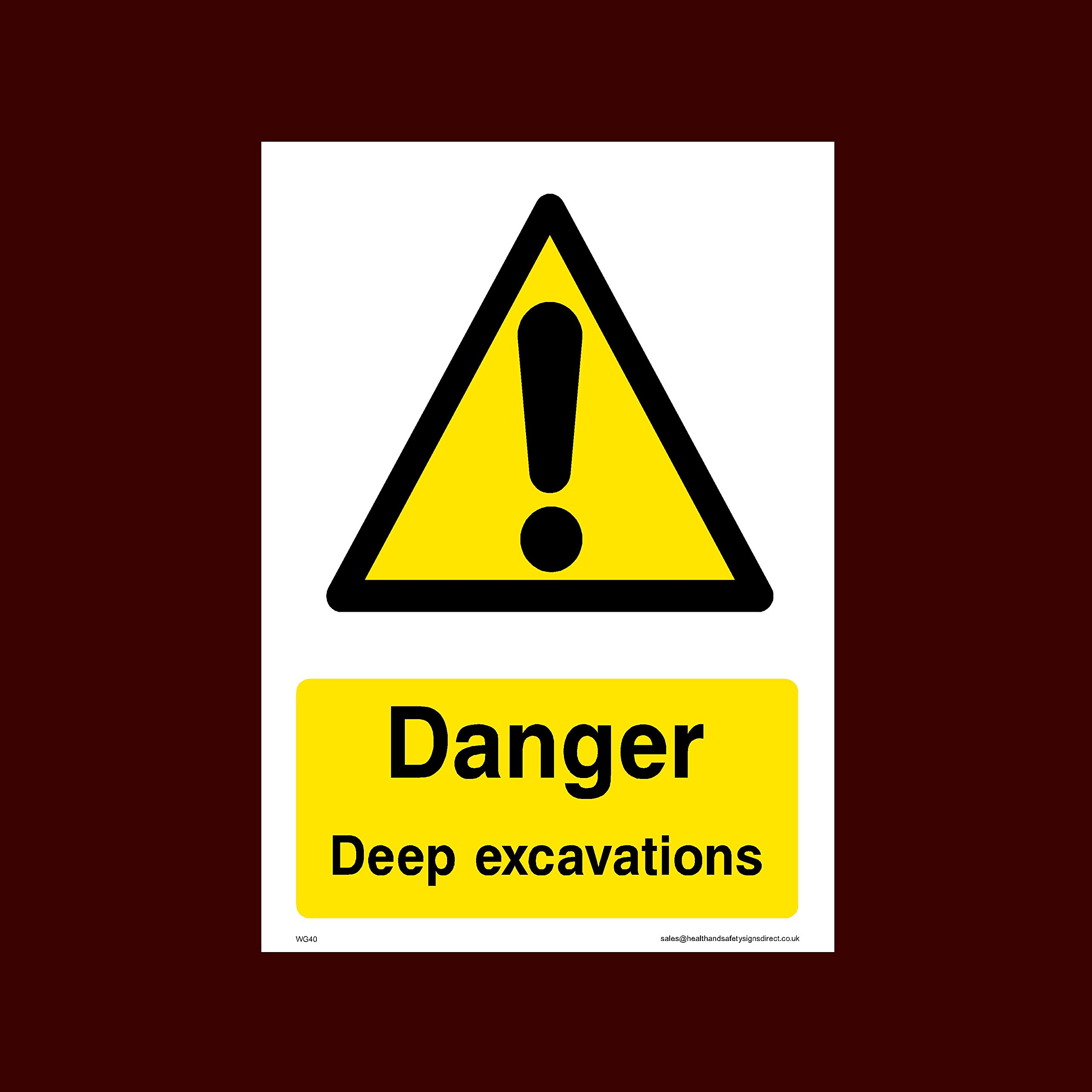 USSP&S Danger Deep Excavations Plastic Sign with 4 Pre-Drilled Holes (WG40) - Men Working, Very Hot Water, Mind Head, Mind Step, Water, Hot, Vehicles, Fragile Roof