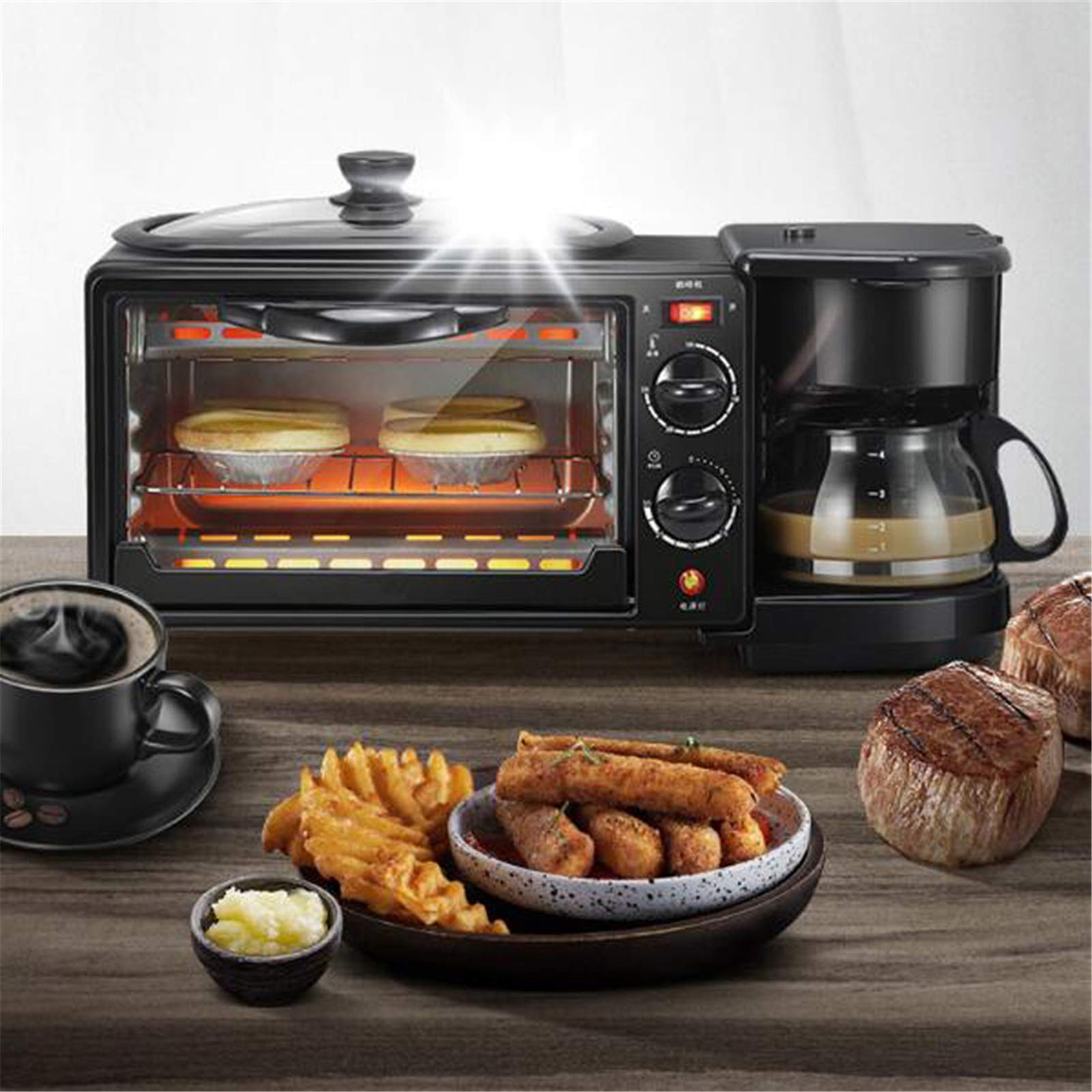 Forno Premium Convezione Forno Alogeno Fornello Forno Elettrico Padella Caffettiera Multifunzione 3 In1 Facile da Pulire Ideale per Arrostire, Cuocere Utile