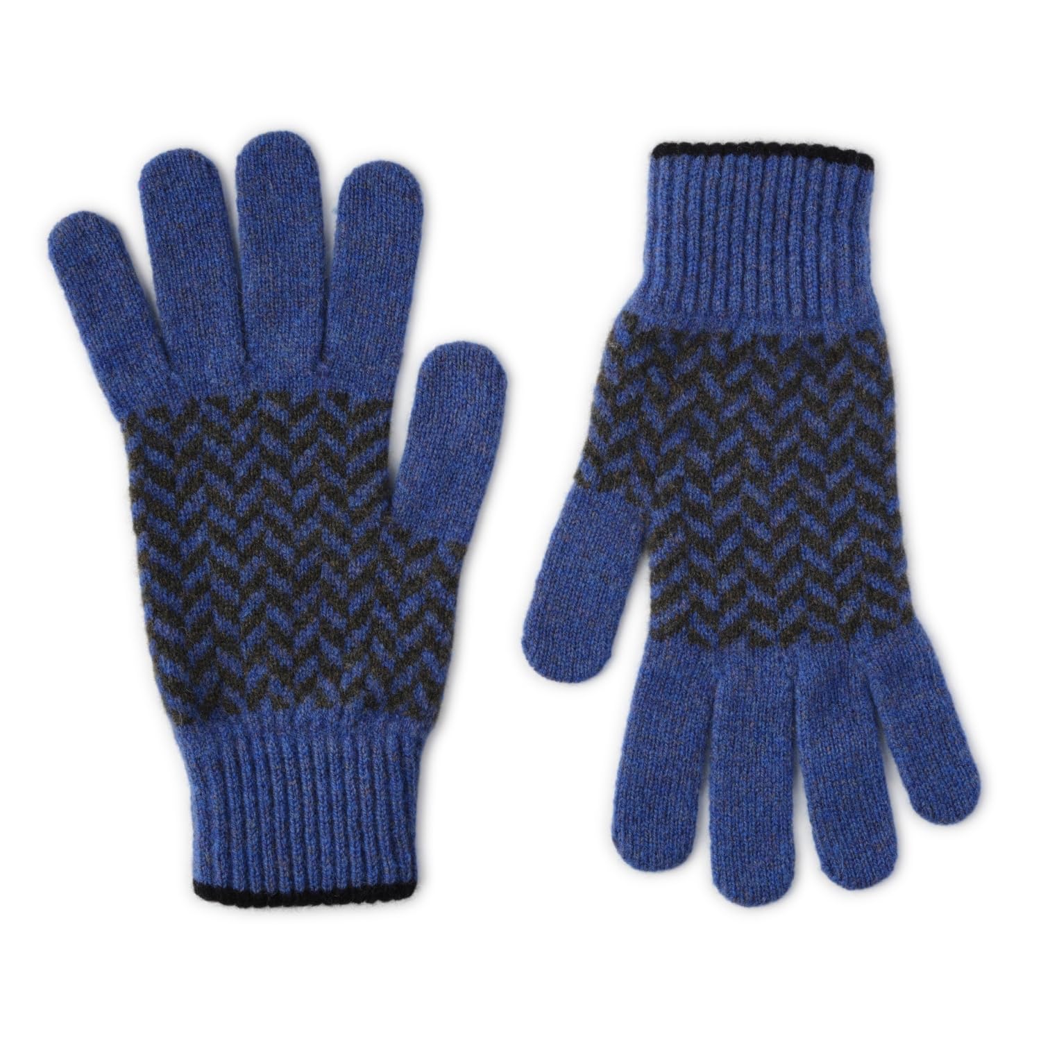The Cashmere Choice Men's 2404 Blue Herringbone Patterned Lambswool Gloves - Nairn (2404 Blue)