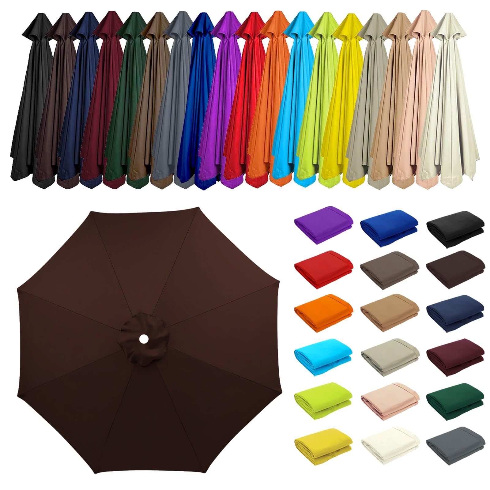 2/2.30/2.5/2.7/3.0/3.5m Umbrella Replacement Top Cover, 8 Arms Outdoor Replacement Top Cover, Patio Umbrella Replacement, Canopy Only, for Backyard, Patio, Pool, Beach(Brown,8 ribs: 3.0m/9.8ft) — image 1
