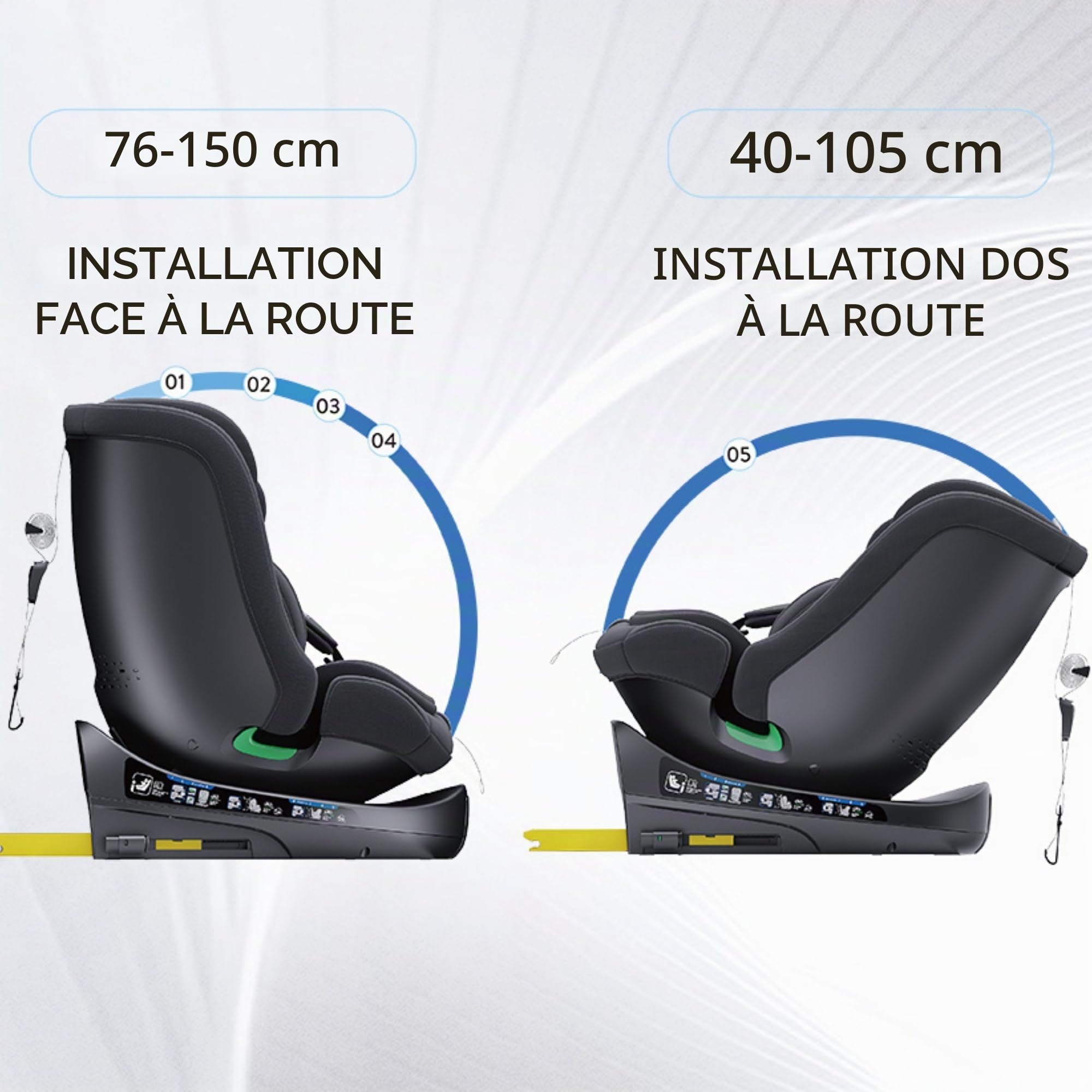 i-Size Siège Auto 360 Pivotant ISOFIX 40-150 cm, de la naissance à 12 ans (0-36 kg), ECE R129 Groupe 0/1/2/3 (Grey)