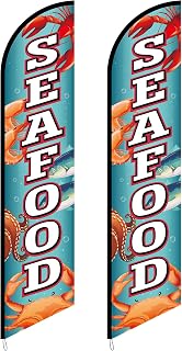 2 Pcs 12 FT Seafood Windless Swooper Flag Seafood Feather Banner Sign Sea Food Feather Flags Advertising Banner Sign for Business Food Trucks Restaurants (Flag Only)