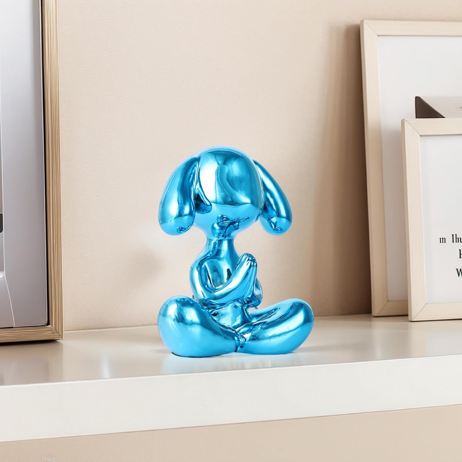Blue Balloon Dog Statue in Meditation Pose - Small Balloon Dog Decor, Cute Preppy Room Ornament for Shelf, Desk, Vanity, Entryway or Office, Figurine Gift for Teen Girls, Clean Girl Room Aesthetic