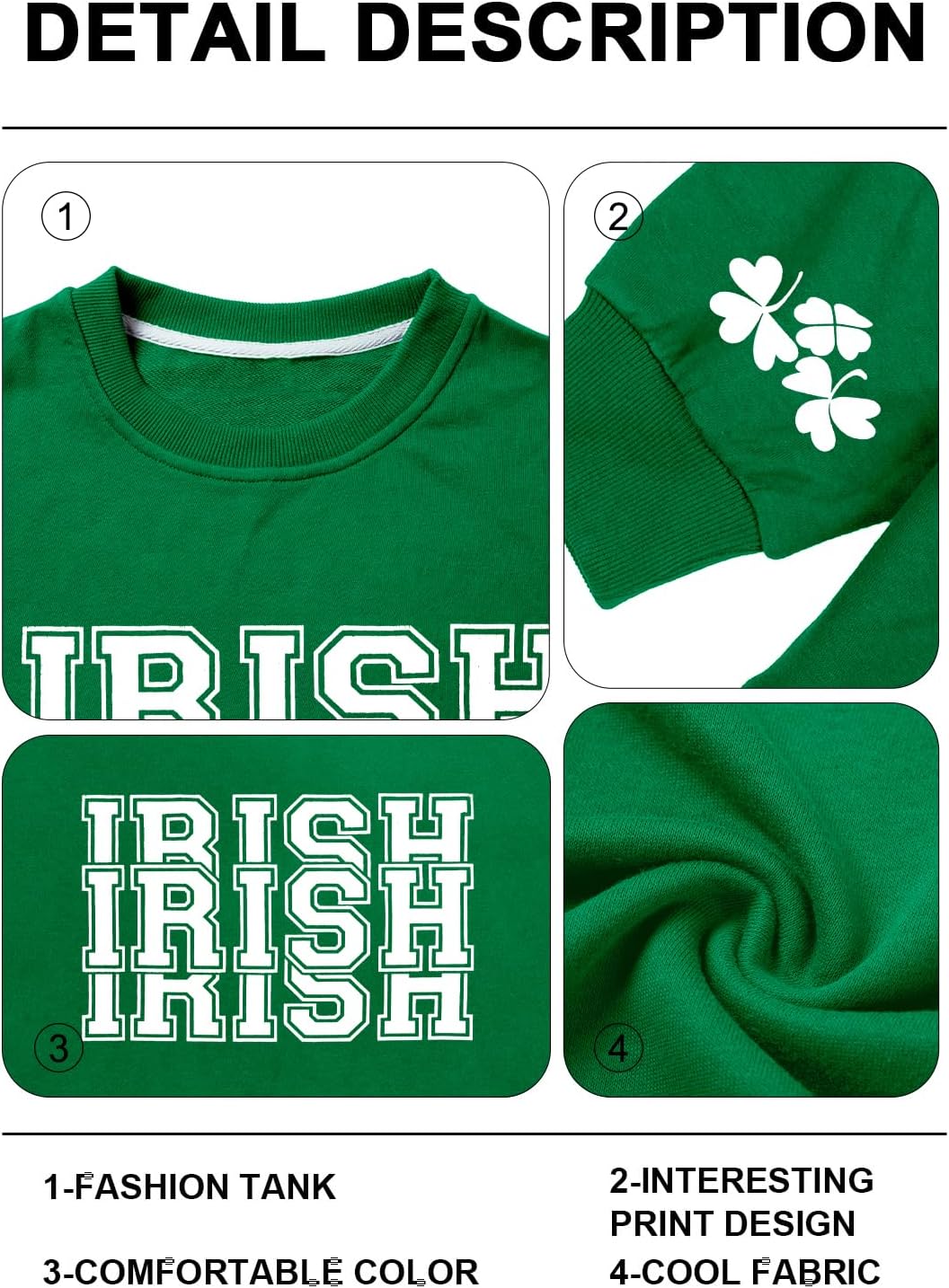 St Patricks Day Sweatshirt Women Shamrock Sweater Notre Dame Shirts Clover Top Irish Gift Long Sleeve Pullover